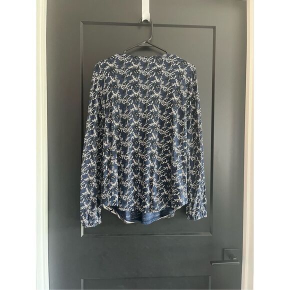 Lucky Brand Navy Paisley Peasant Blouse Size L - Picture 5 of 5